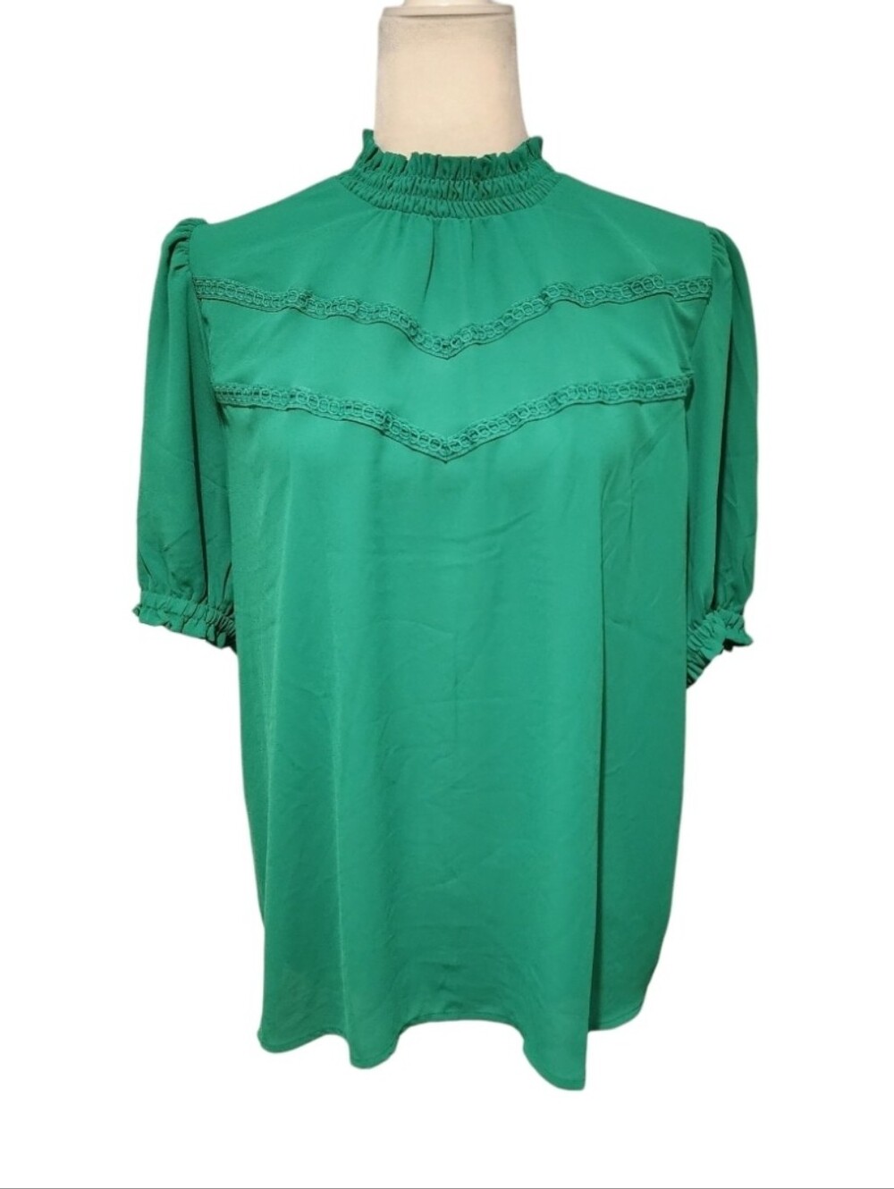 LOFT Green Mock Neck Ruffle Short Sleeve Top Blouse Size Xlarge